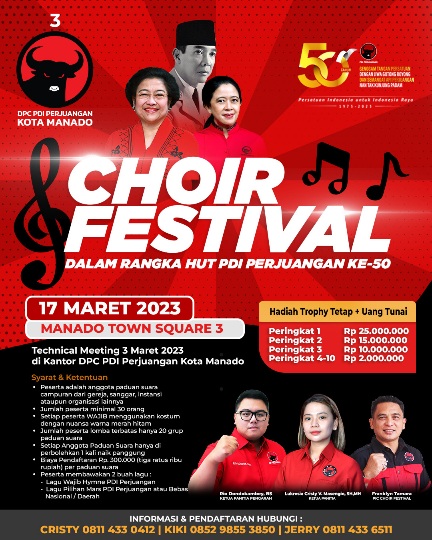 Diikuti Paduan Suara Ternama,  PDI Perjuangan Choir Festival Siap Hentak Mantos Tiga Jumat 17 Maret
